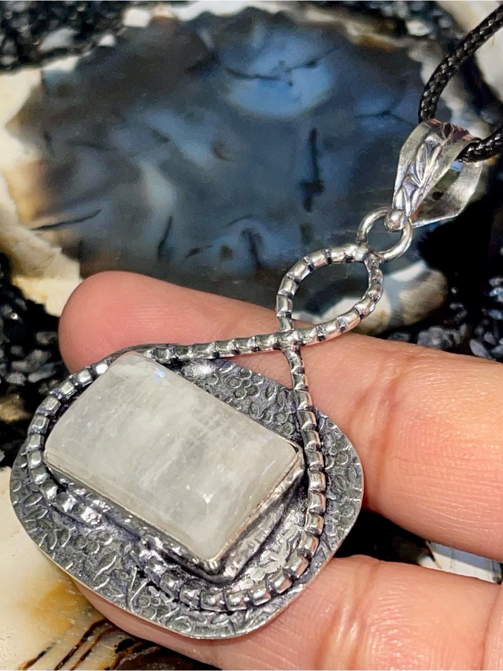 Rainbow Moonstone Crystal Pendant 2 1/2”